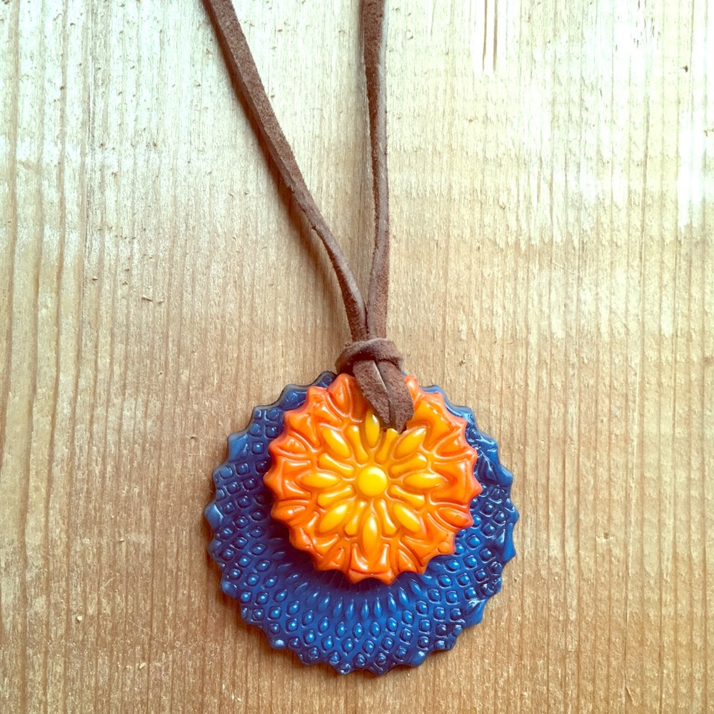 Art necklace, polymer clay pendant, colorful.